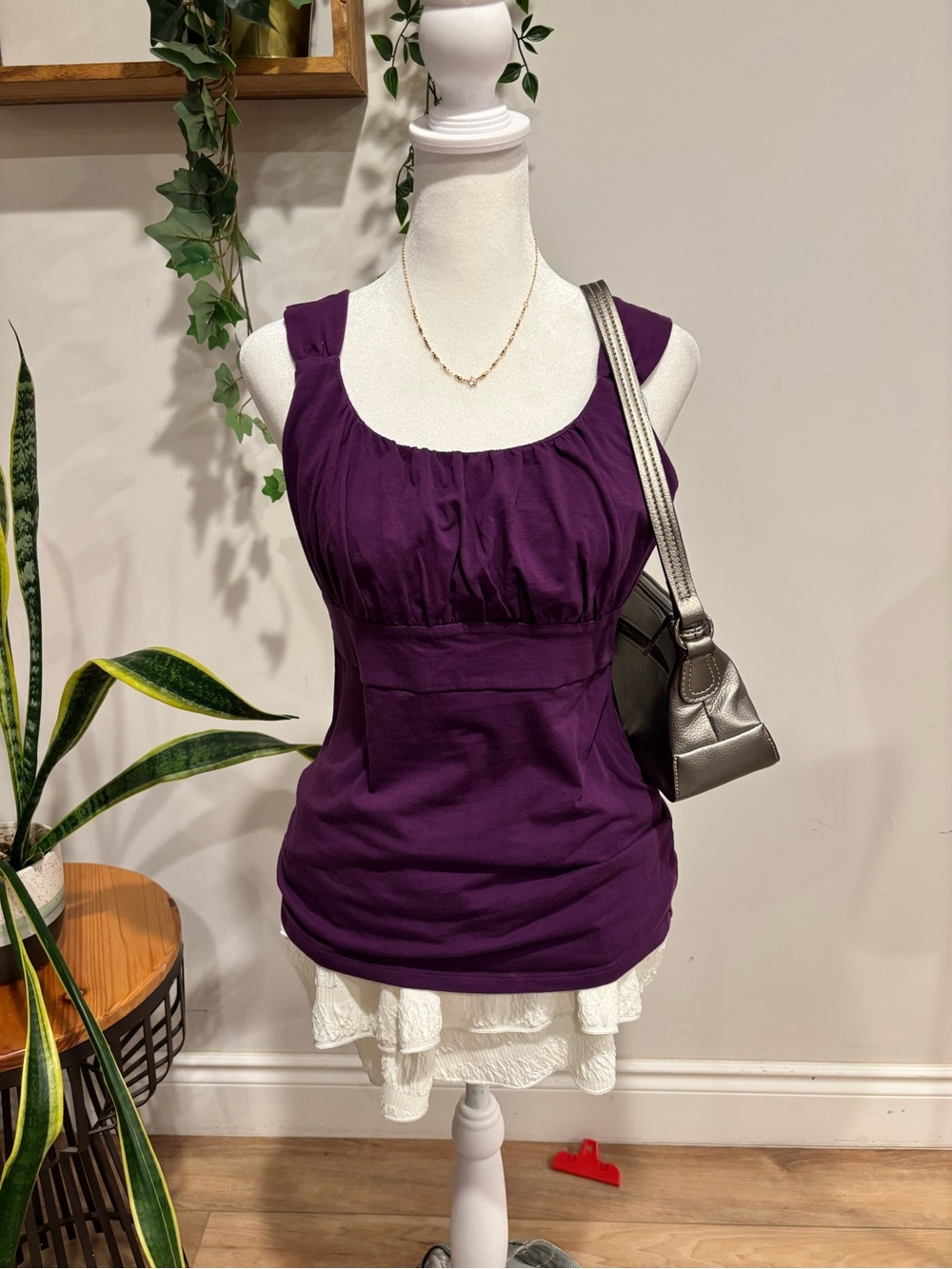Ann Taylor Purple Ruched Scoop Neck Tank Top